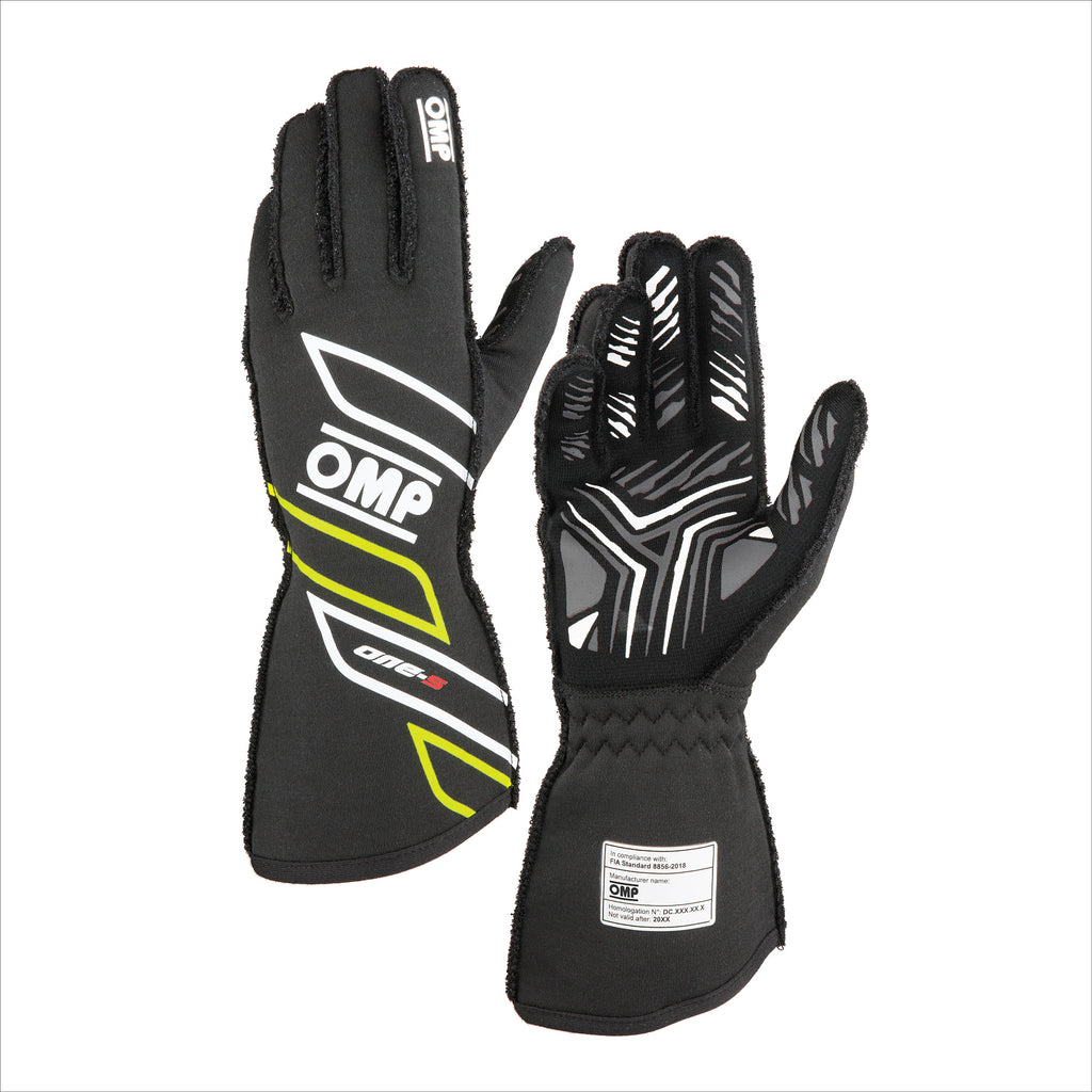 OMP ONE-S GLOVES my2025 FIA 8856-2018 ANTHRACITE / FLUO YELLOW SZ XS