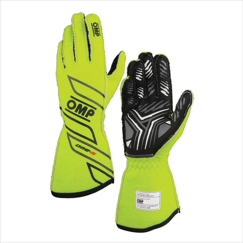 OMP ONE-S GLOVES my2025 FIA 8856-2018 ANTHRACITE / FLUO YELLOW SZ XS