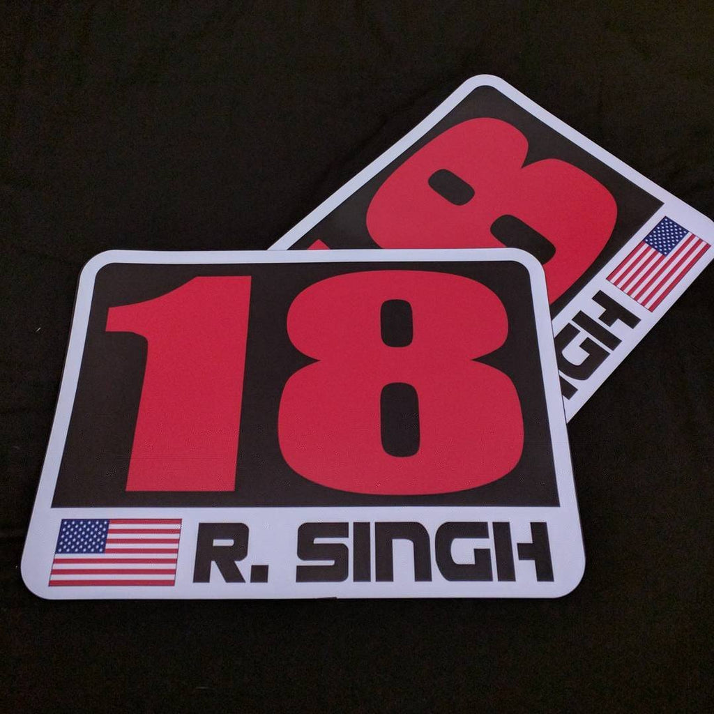 Autocross Numbers - Name/Flag Style - White Backing Alternate
