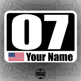 Autocross Numbers - Name/Flag Style - White Backing Alternate