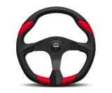 Momo Retro Steering Wheel 360 mm - 4 Black Leather/Wht Stitch/Brshd Spokes