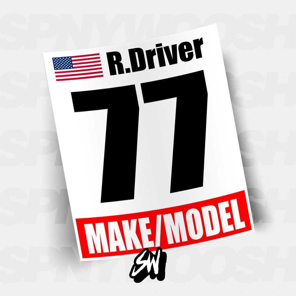 Make and model racing number cards