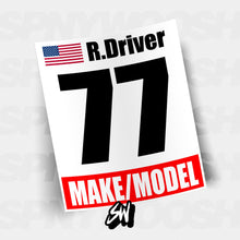 Load image into Gallery viewer, Make and model racing number cards